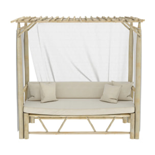 Lit à baldaquin d'extérieur en branche de teck et toile - Tika