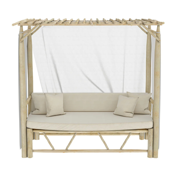 Lit à baldaquin d'extérieur en branche de teck et toile - Tika
