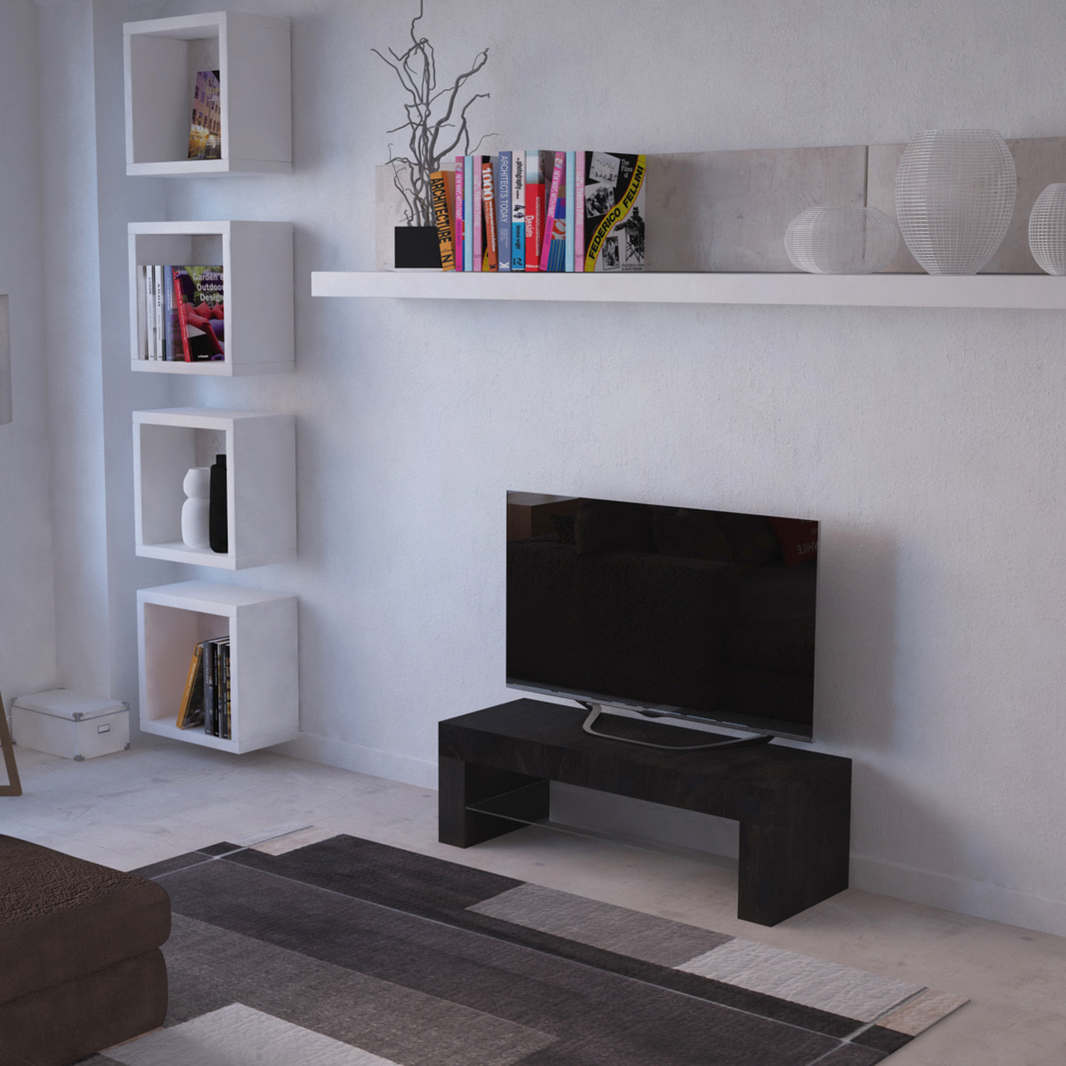 Mobile TV salotto soggiorno ripiano in vetro base televisione rovere alaska