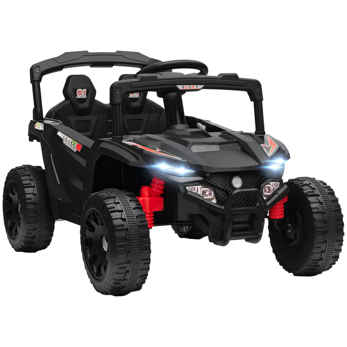 Coche Eléctrico para Niños 12V, Coche de Batería UTV con 2 Motores, Control Remoto 2,4G, 3-5 km/h, Suspensión Trasera, Faros, Música, para Niños de 3-5 Años, Negro