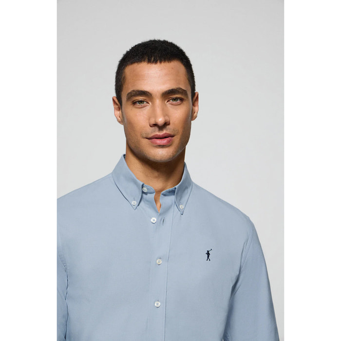 Camicia oxford celeste con logo Rigby Go ricamato