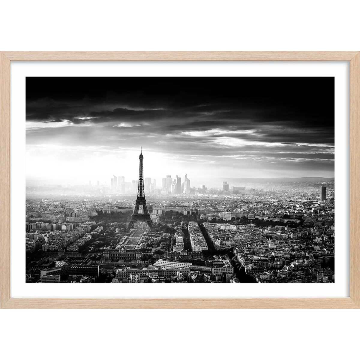 Affiche lumière sur paris Affiche + cadre en bois - Chêne