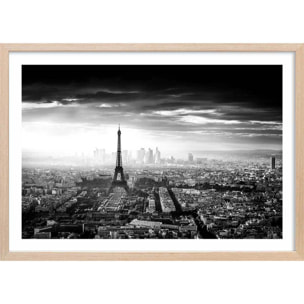 Affiche lumière sur paris Affiche + cadre en bois - Chêne