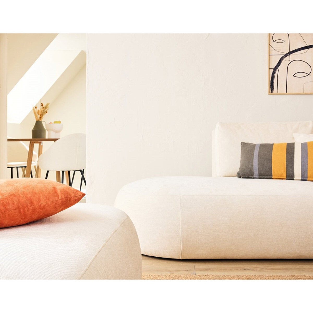 Santorini - canapé modulable d'angle droit + pouf - 4 places - en tissu texturé - Beige
