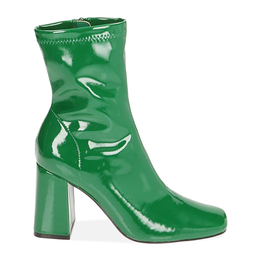 Ankle boots verdi in naplack, tacco 8,5 cm