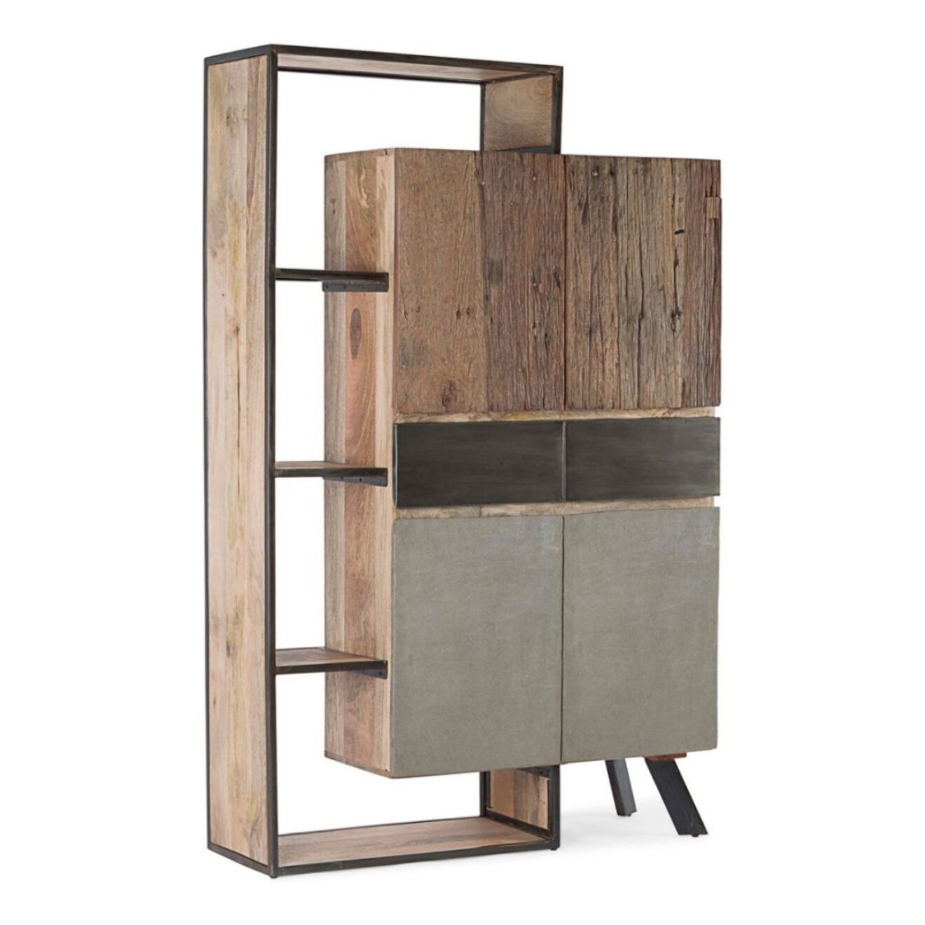 Credenza MANCHESTER in legno di mango e acciaio nero, 118x38x180 cm