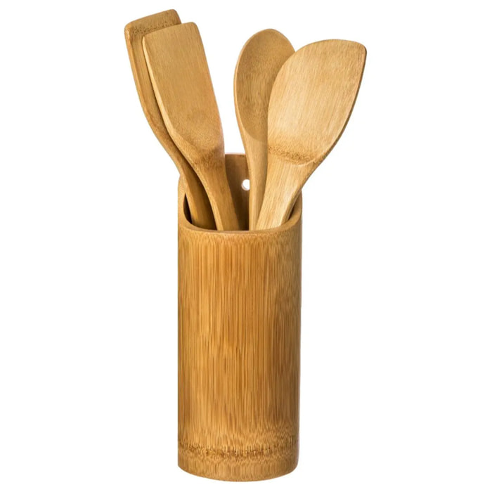 Pot à ustensiles avec 4 spatules bambou