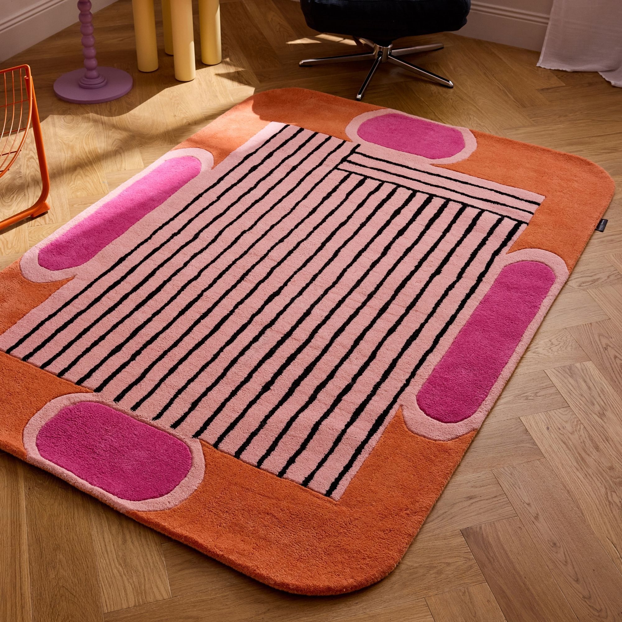 PANTONE - Tapis en laine fait main NUAGE SUCRE à motif géométrique orange