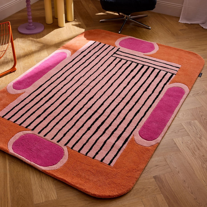 PANTONE - Tapis en laine fait main NUAGE SUCRE à motif géométrique orange