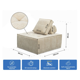 Lot de 3 chauffeuses pour canapé modulables en tissu texturé "Velluto" - Beige