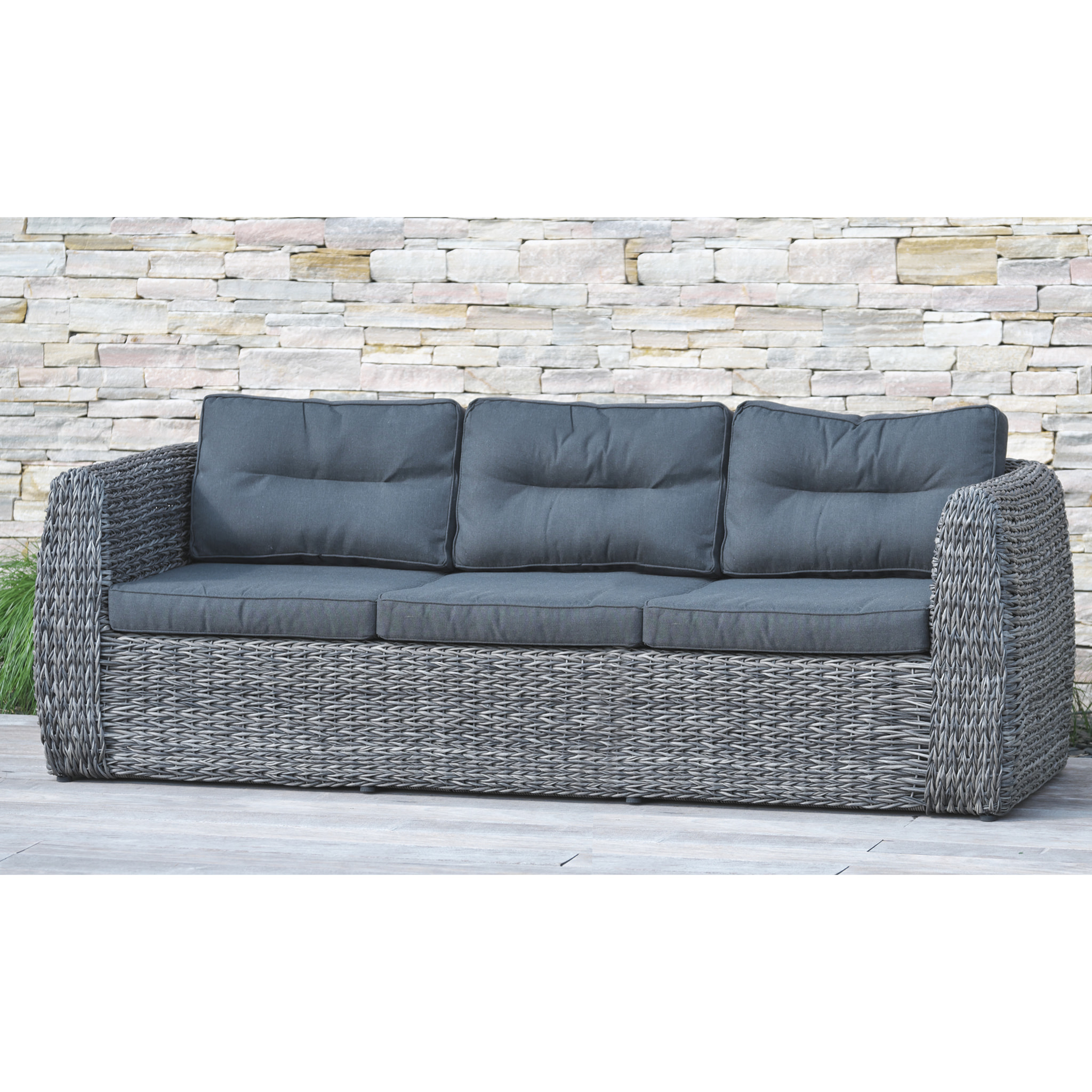 BAHAMAS - Salon de jardin 7 places en résine tresséee