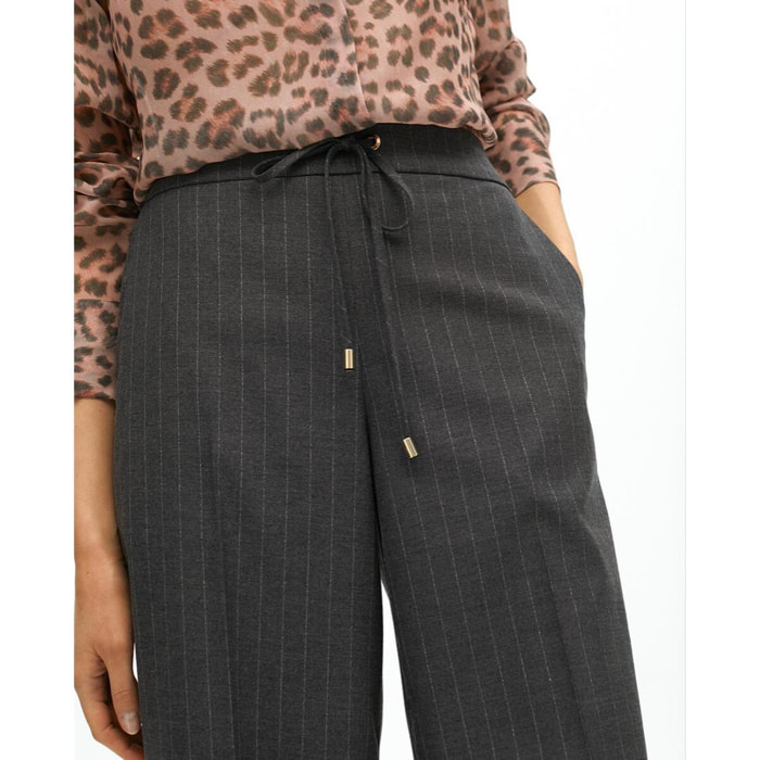 Pantaloni dritti a righe con elastico in vita
