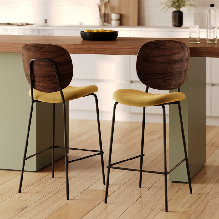 Lot de 2 chaises pour îlot central 65,5 cm en velours jaune - Simone