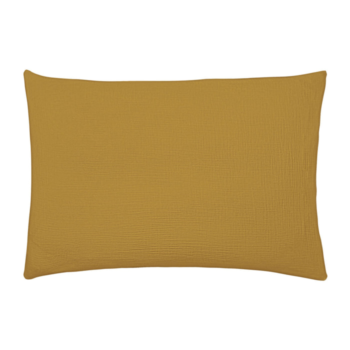 Taie d'oreiller unie en gaze de coton lavée, TENDRESSE, Jaune camel