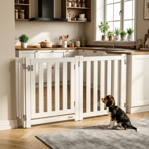 Barrière de sécurité chien pliable modulable autoportante avec porte max. 205 x 60 cm MDF blanc