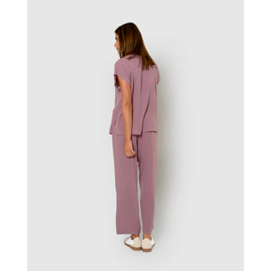 Pantalón largo mujer bambula detalles plisados berenjena