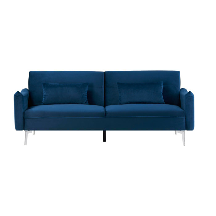 Canapé design convertible 3 places en velours bleu SALLY