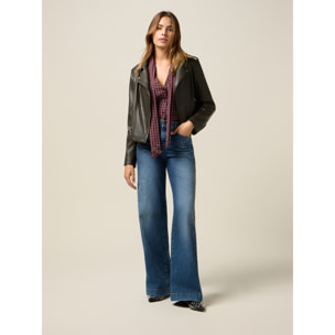 Oltre - Chaqueta de cuero con cremallera - Verde militare