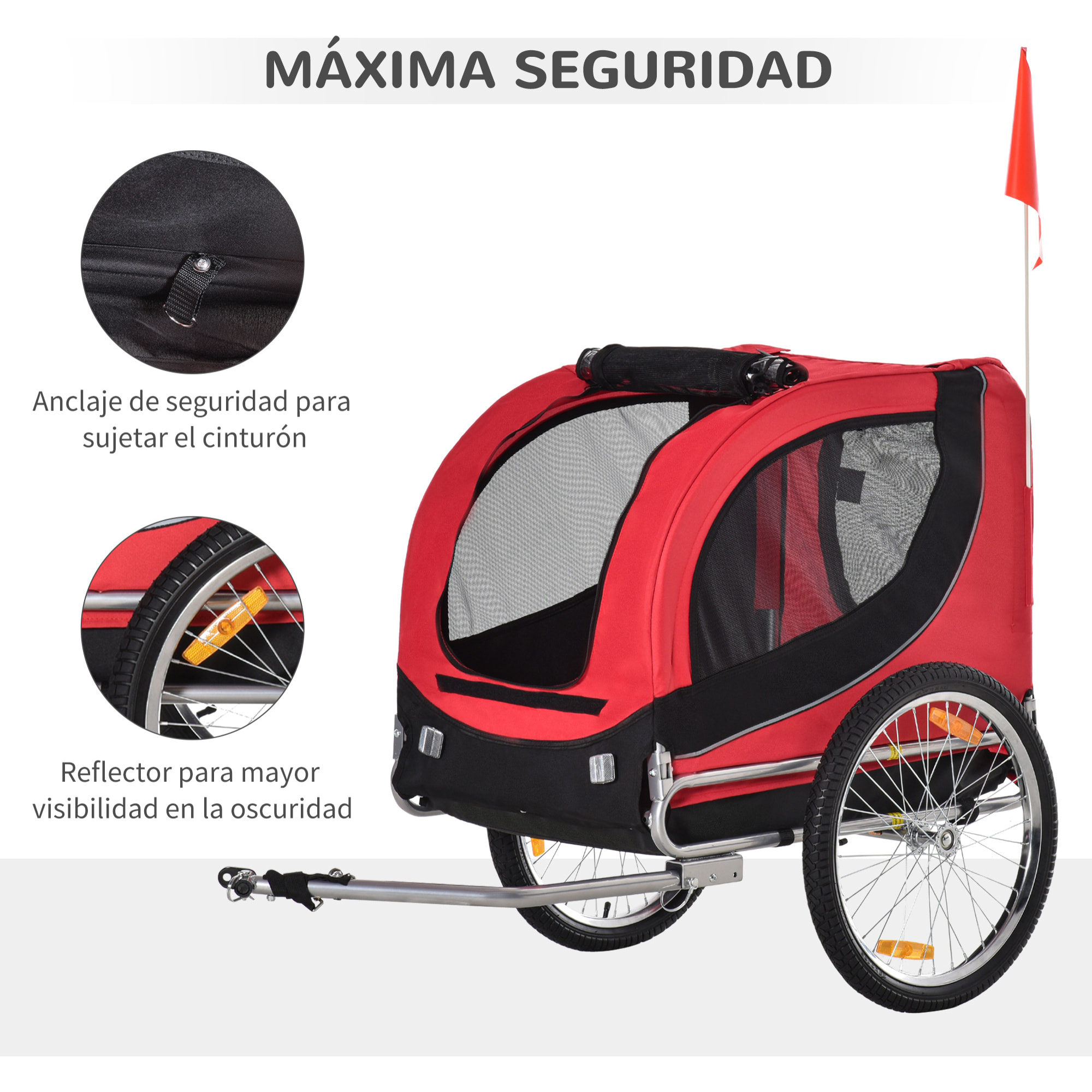 Remolque Bici Mascota de Oxford 130x73x90cm Rojo y Negro