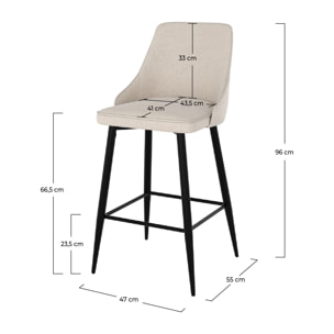 Lot de 2 chaises pour îlot central 66,5 cm en tissu beige - Pipo