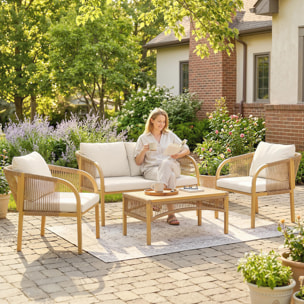 Salon de jardin colonial 4 places kaki beige