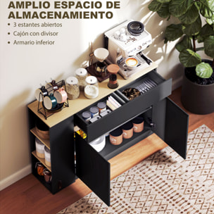 Aparador de Cocina, Armario de Cocina Estrech con 2 Cajones, 3 Estantes Abiertos, 2 Puertas, Estante Ajustable, Aparador Nórdico para Comedor, 110x29,5x82 cm, Negro