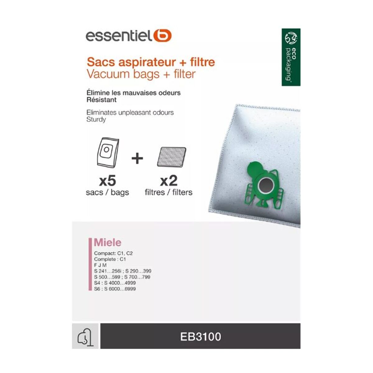 Sac aspirateur ESSENTIELB EB3100 compatible MIELE FJM