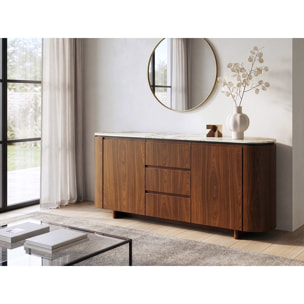 Buffet en bois avec plateau en céramique "Stonea" - 180 x 40 x 85 cm - Marron
