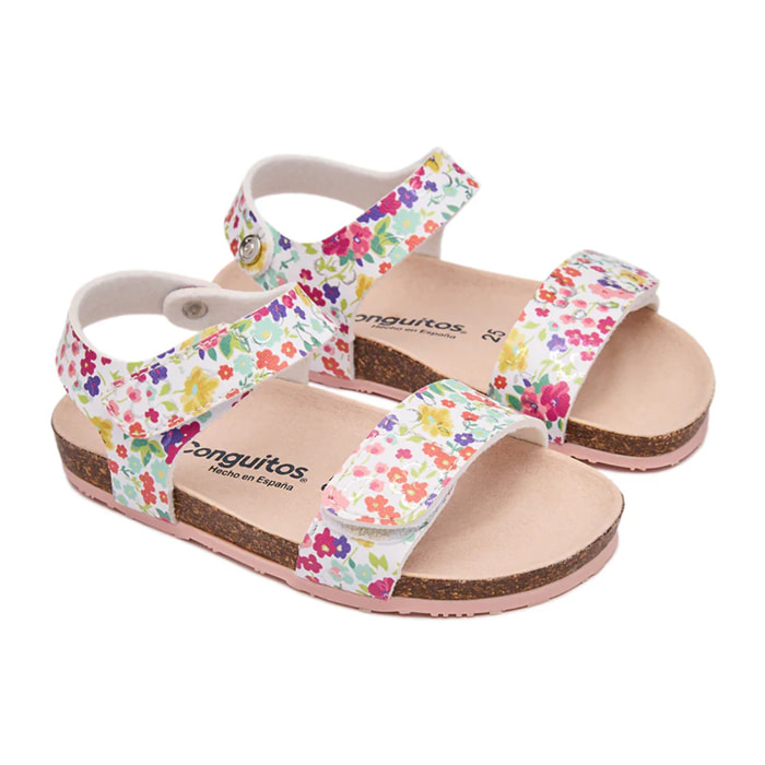 Sandalias Planas de Niña Ecológicas Estampado Flores Multicolor
