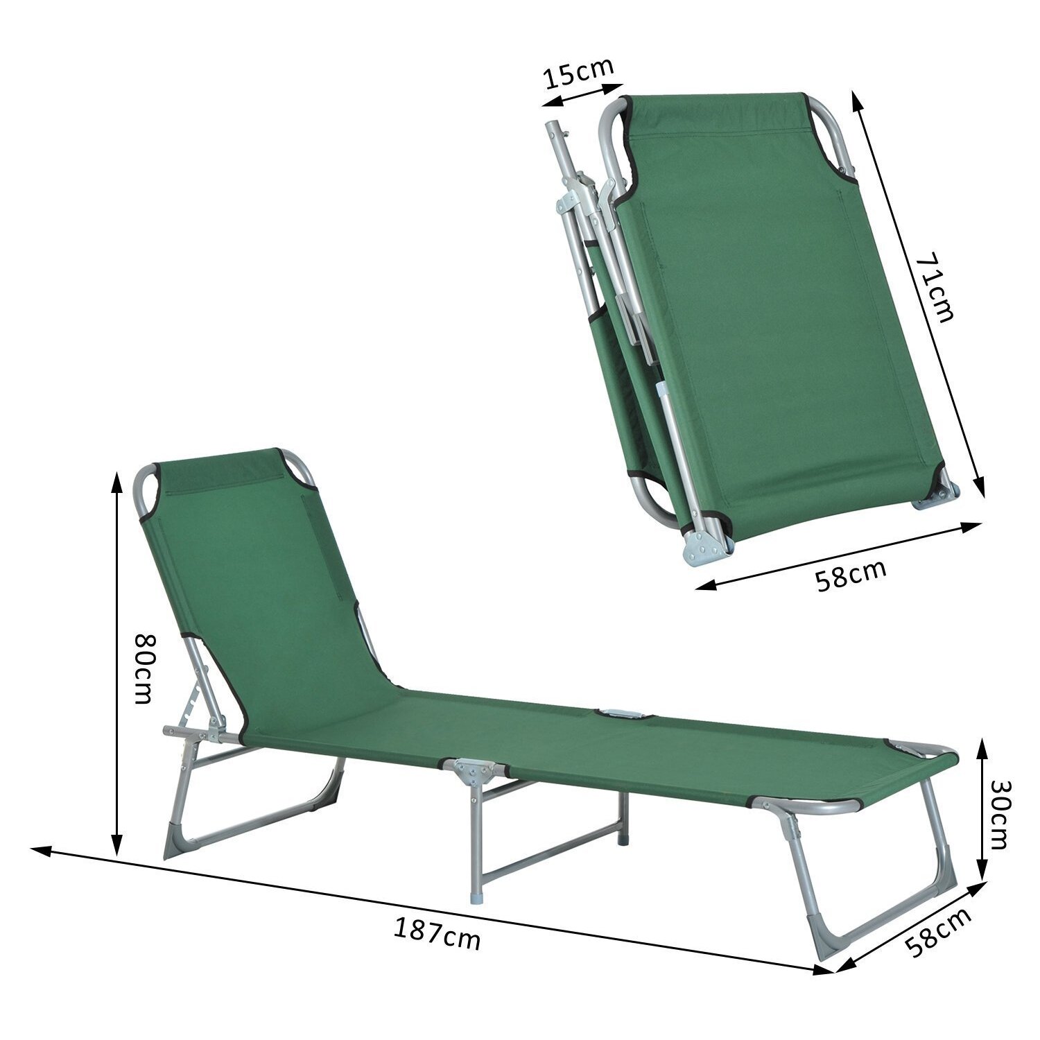 Tumbona Playa Plegable de Acero Reclinable a 4 Posiciones para Camping Jardín