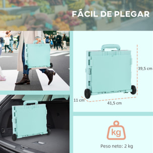 Carrito de la Compra Plegable Carrito para Supermercado con 2 Ruedas Longitud de Mango Ajustable Capacidad 32 Litros para Oficina Escuela Hogar 41,5x32,5x85 cm Verde