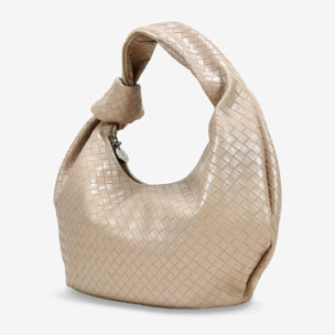 Bolso de hombro beige trenzado con nudo