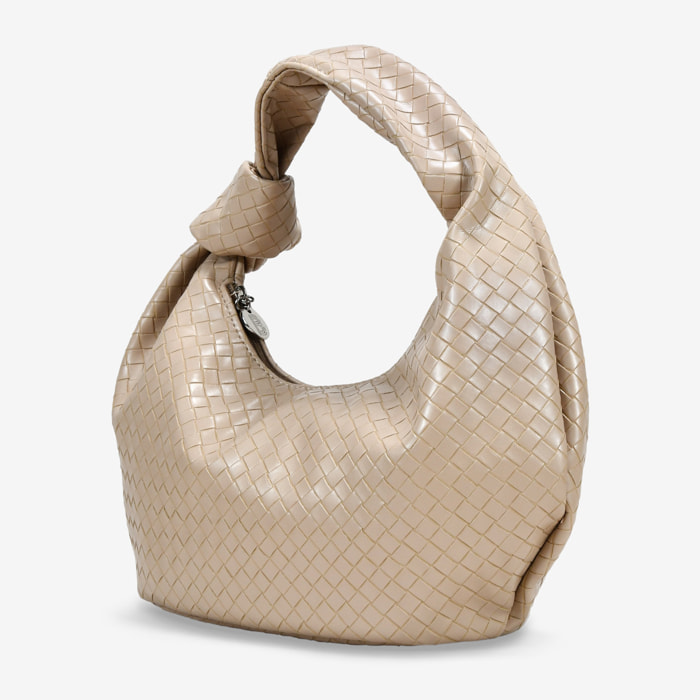 Bolso de hombro beige trenzado con nudo