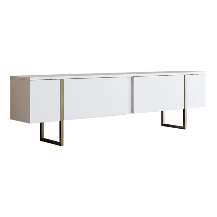 Meuble TV blanc et doré 2 portes 180cm LISON