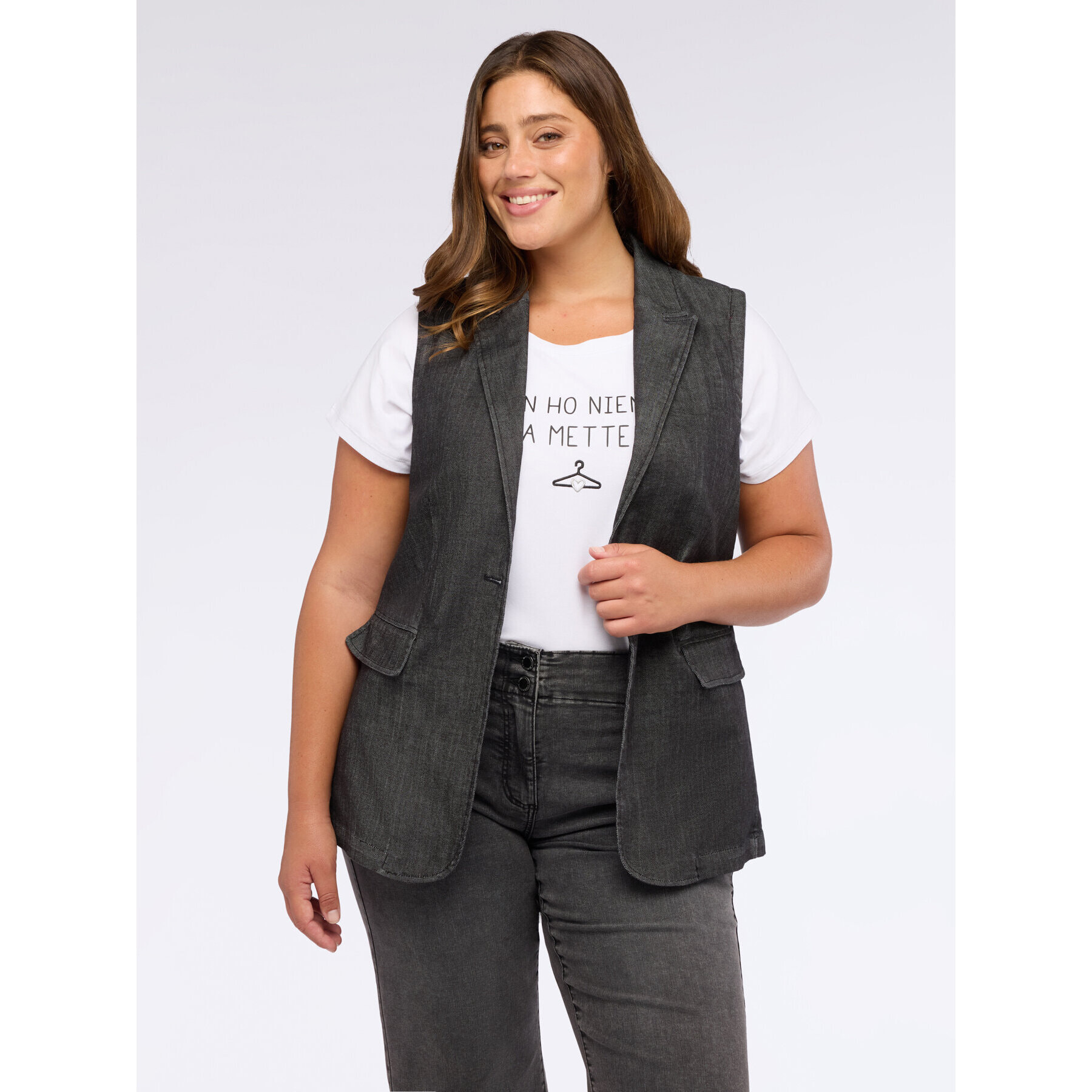 Fiorella Rubino - Blazer de mezclilla sin mangas - Negro