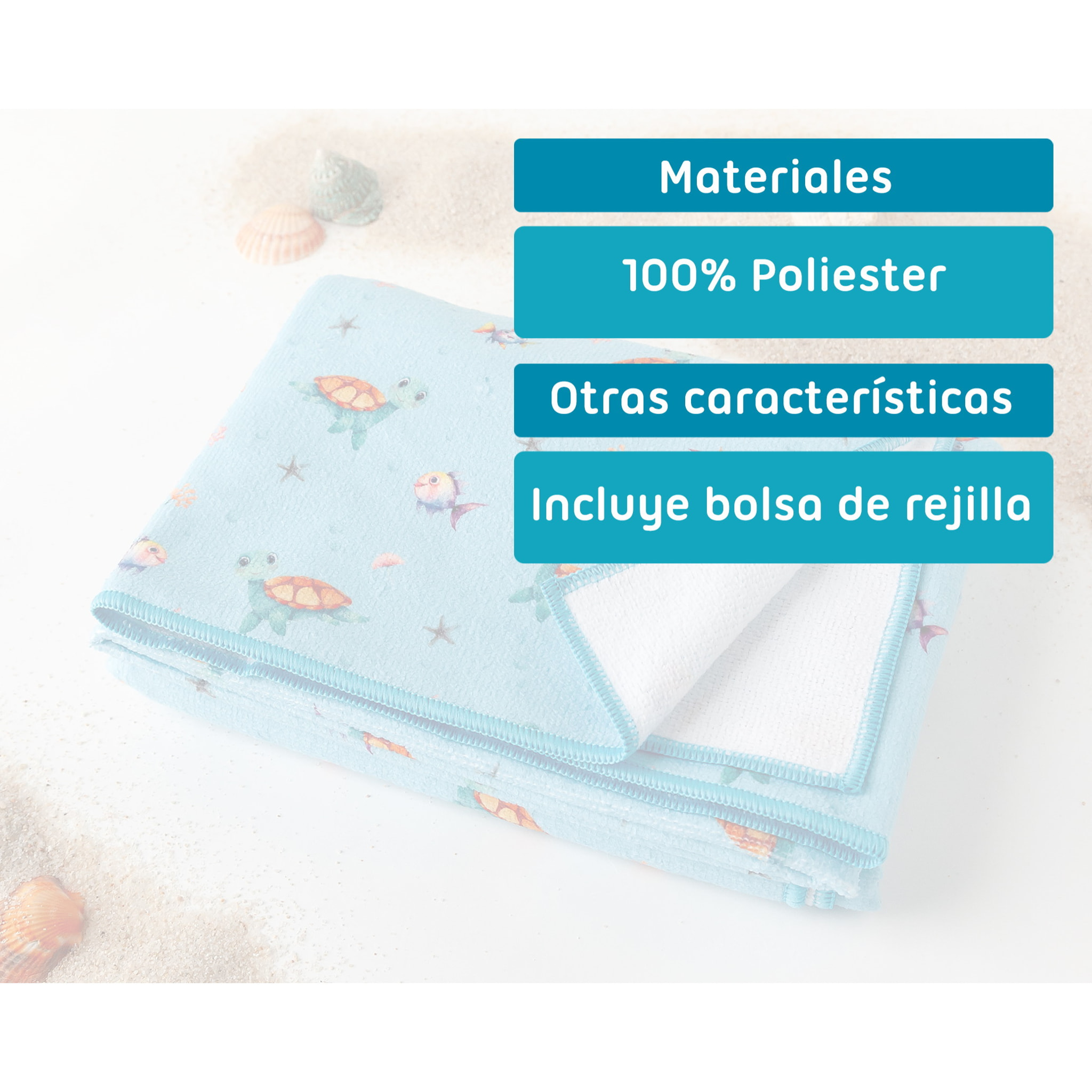 TOALLA PLAYA MICROFIBRA TORTUGAS AZUL