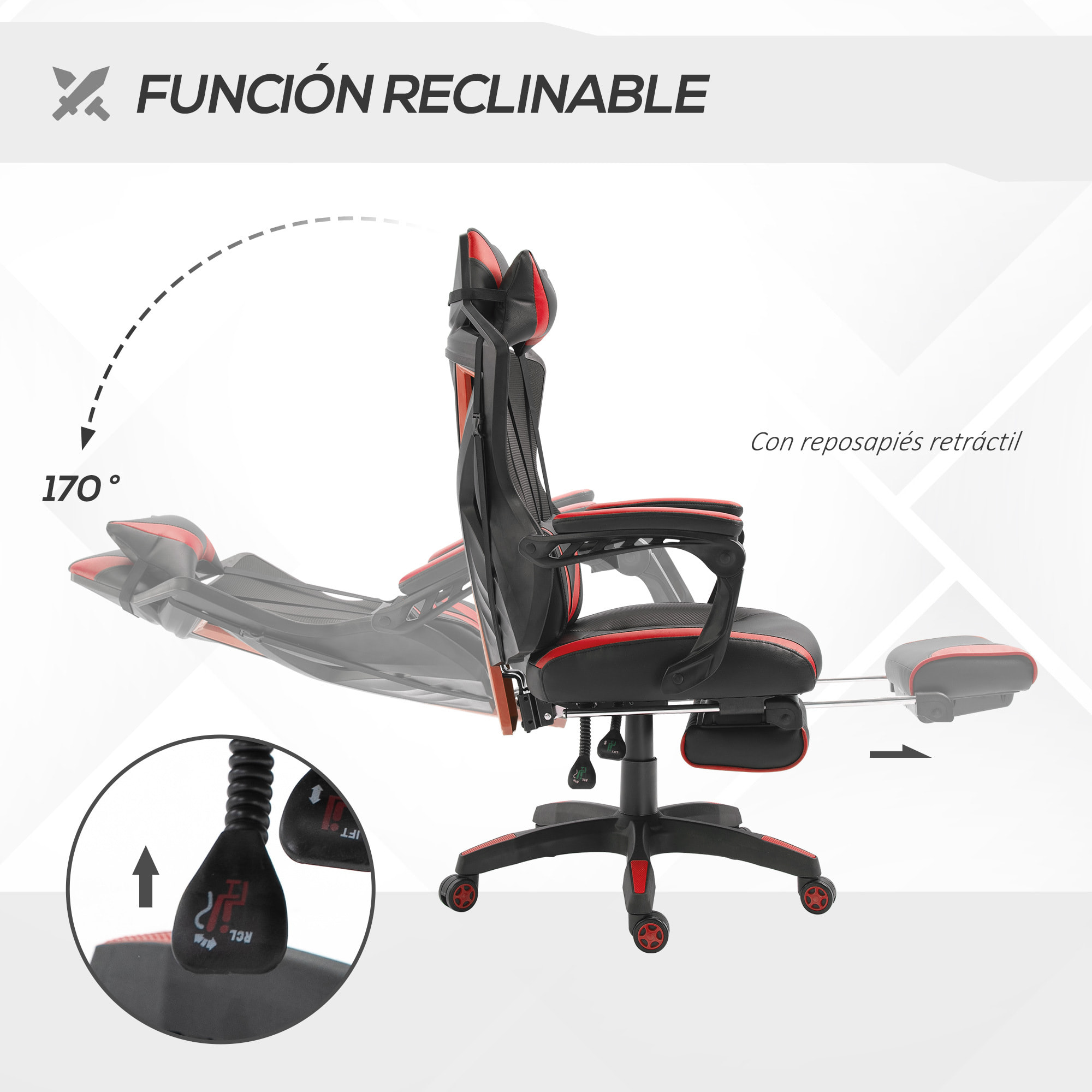 Silla Gaming para Oficina Respaldo Regulable Negro y Rojo