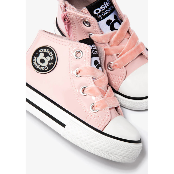 Zapatillas altas de charol rosa para bebé