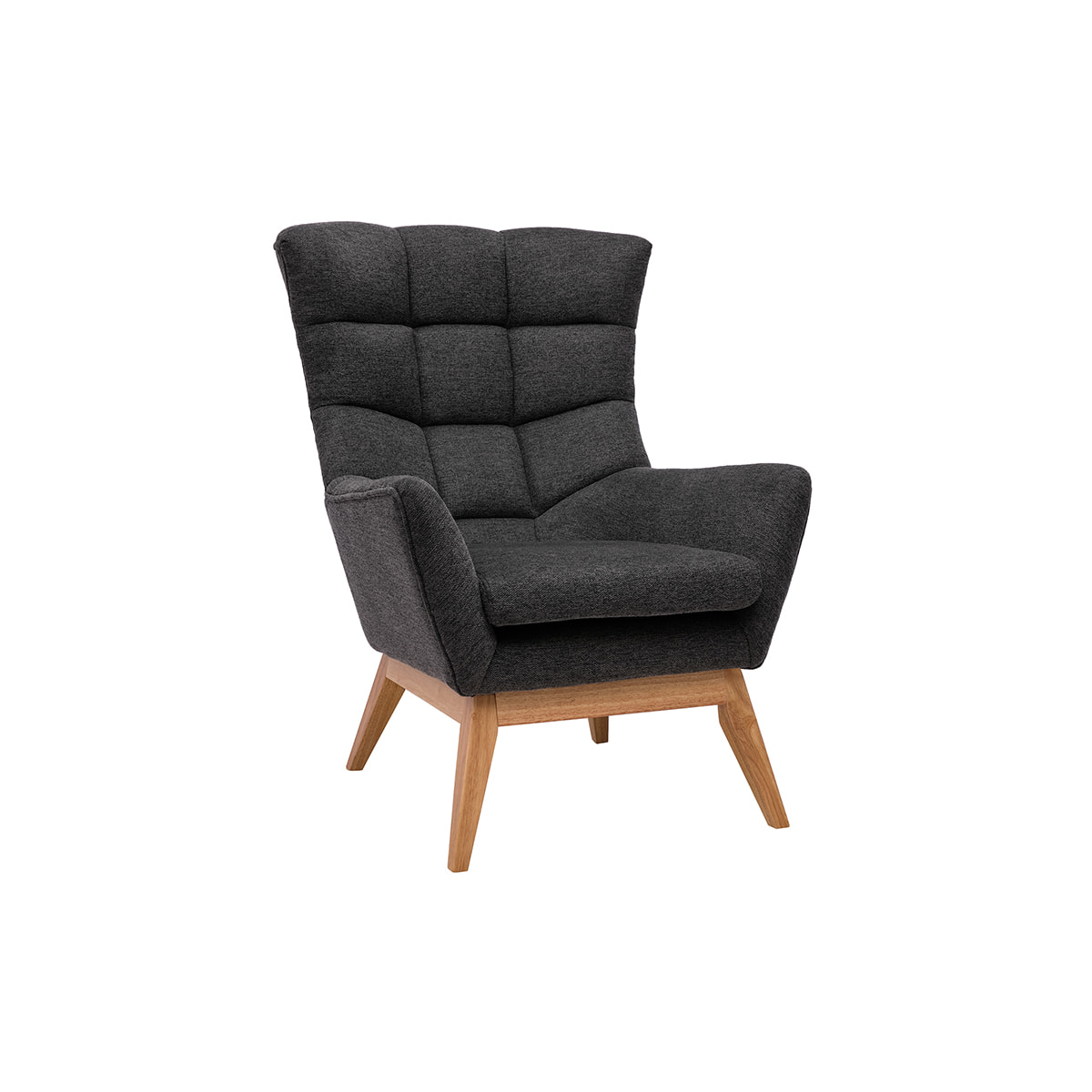 Fauteuil scandinave en tissu effet velours texturé gris foncé et bois clair BRODY