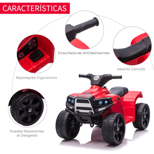 Quad Eléctrico Niños de 18-36 Meses Batería 6V Faros Bocina 65x40x43 cm Rojo