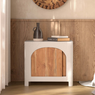 Table de chevet en béton blanc cassé et bois d'acacia - Fira