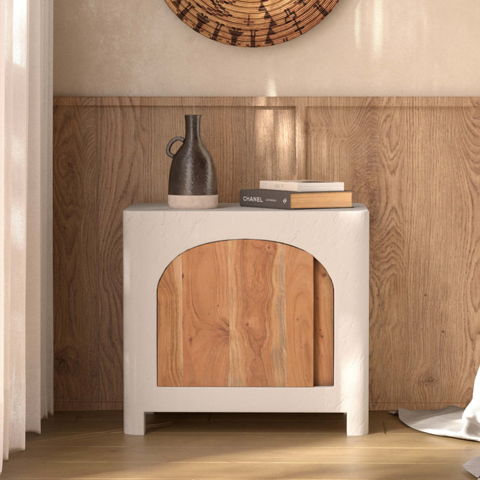Table de chevet en béton blanc cassé et bois d'acacia - Fira