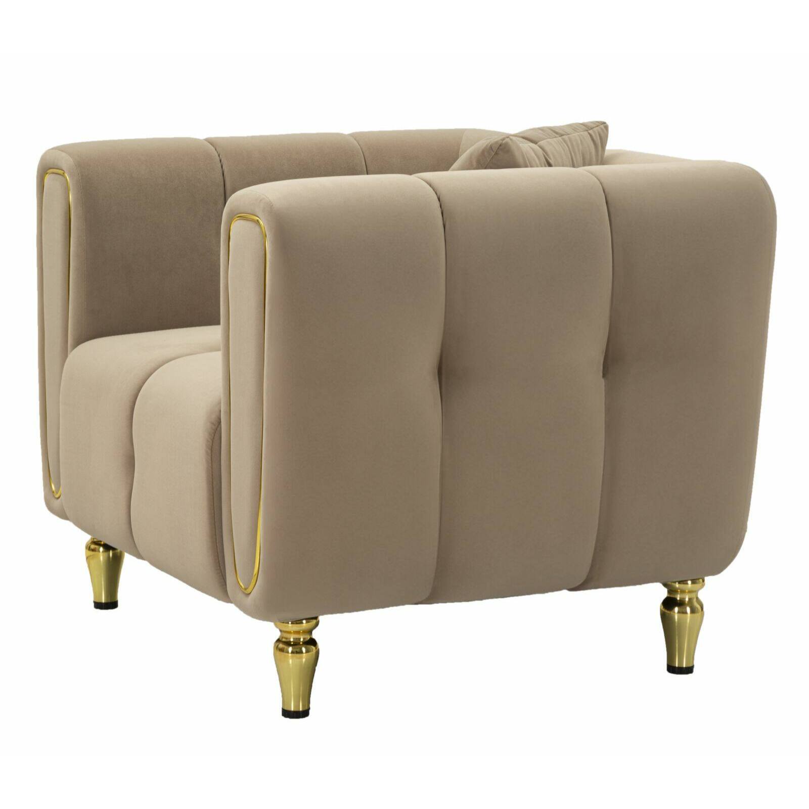 Poltrona Madama, Seduta imbottita, Divano singolo da salotto, Sedia con braccioli, 81x97 h71 cm, Grigio e Oro