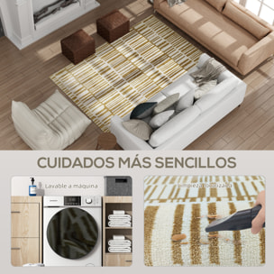 Alfombra Salón 170x120 cm Alfombra Lavable en Lavadora Pelo Corto Elementos a Rayas Tapete para Sala de Estar Dormitorio Comedor Crema