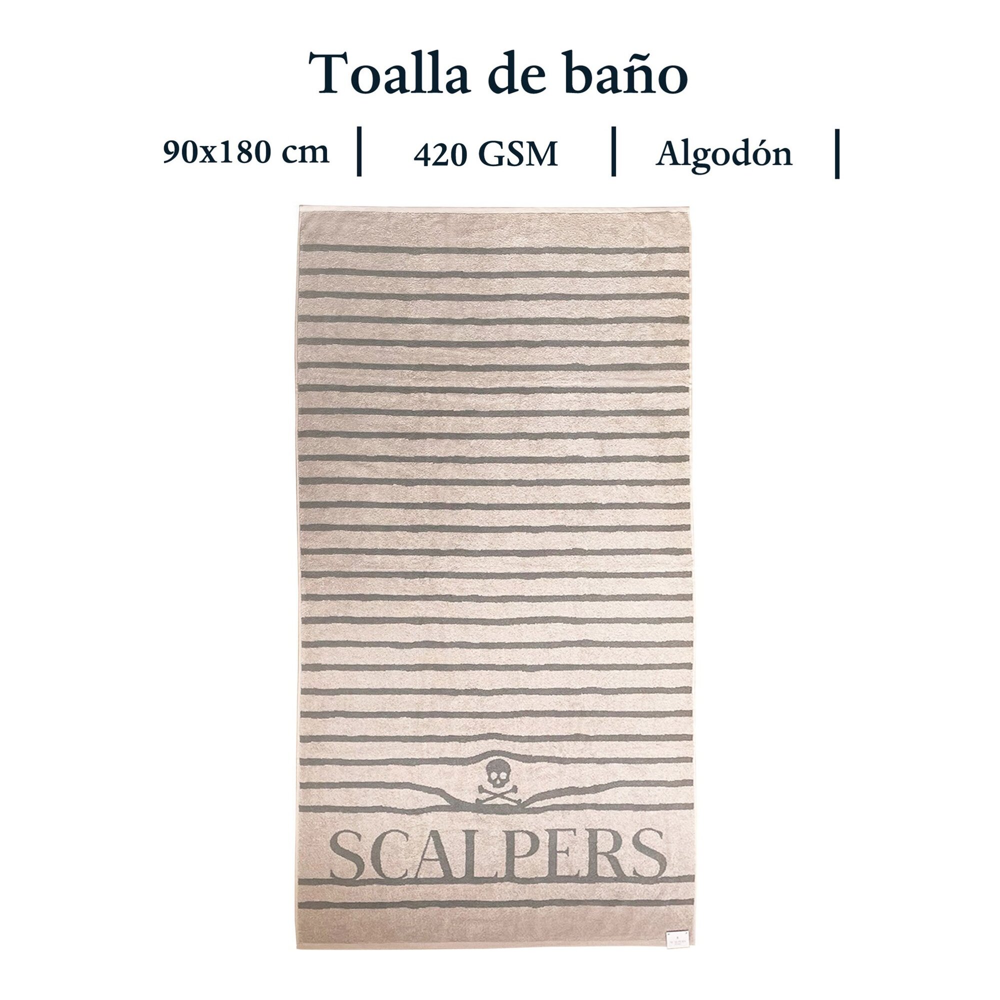 Toalla de playa 90x180cm 100% algodón 420gsm en beige a rayas scalpers home