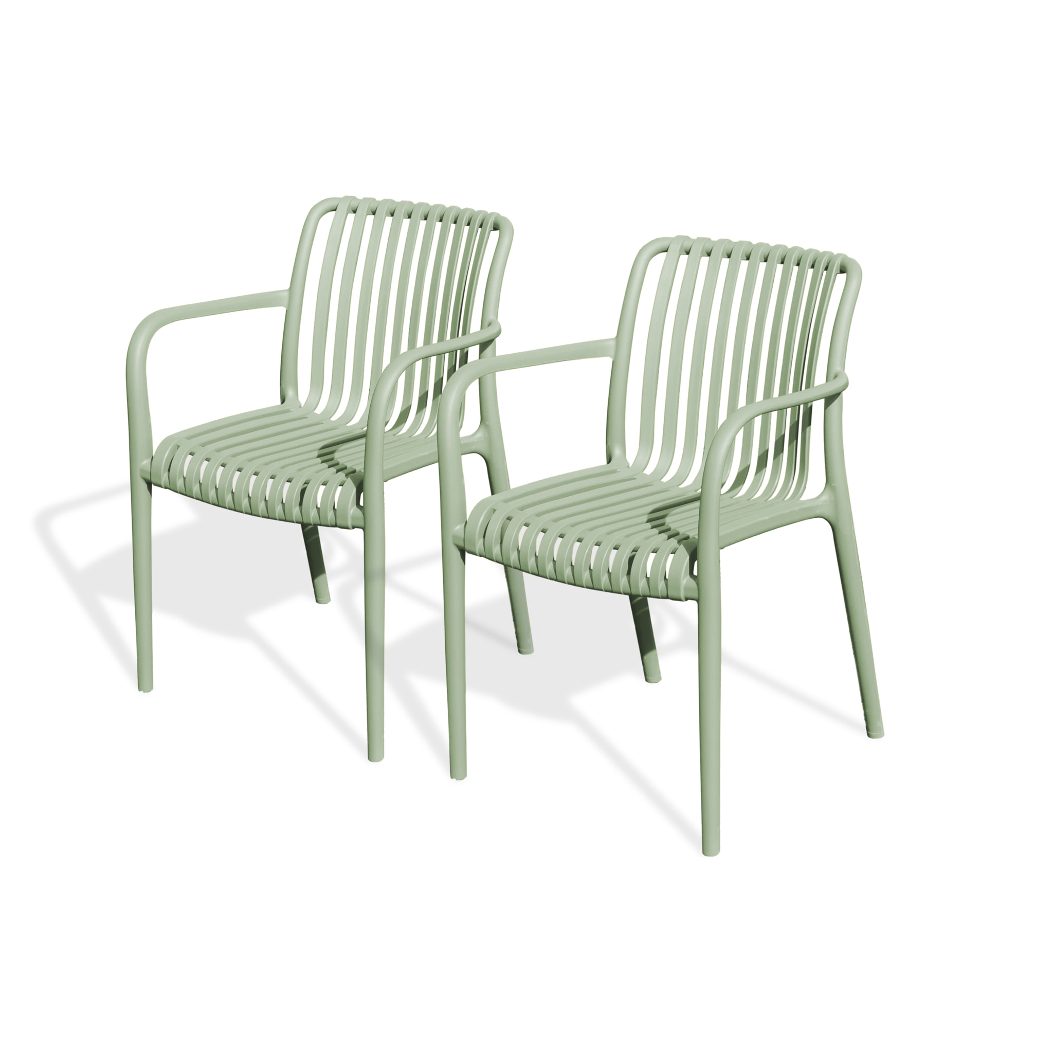 TIAGO - Lot de 2 fauteuils de jardin empilables en Polypropylène vert olive