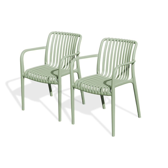TIAGO - Lot de 2 fauteuils de jardin empilables en Polypropylène vert olive
