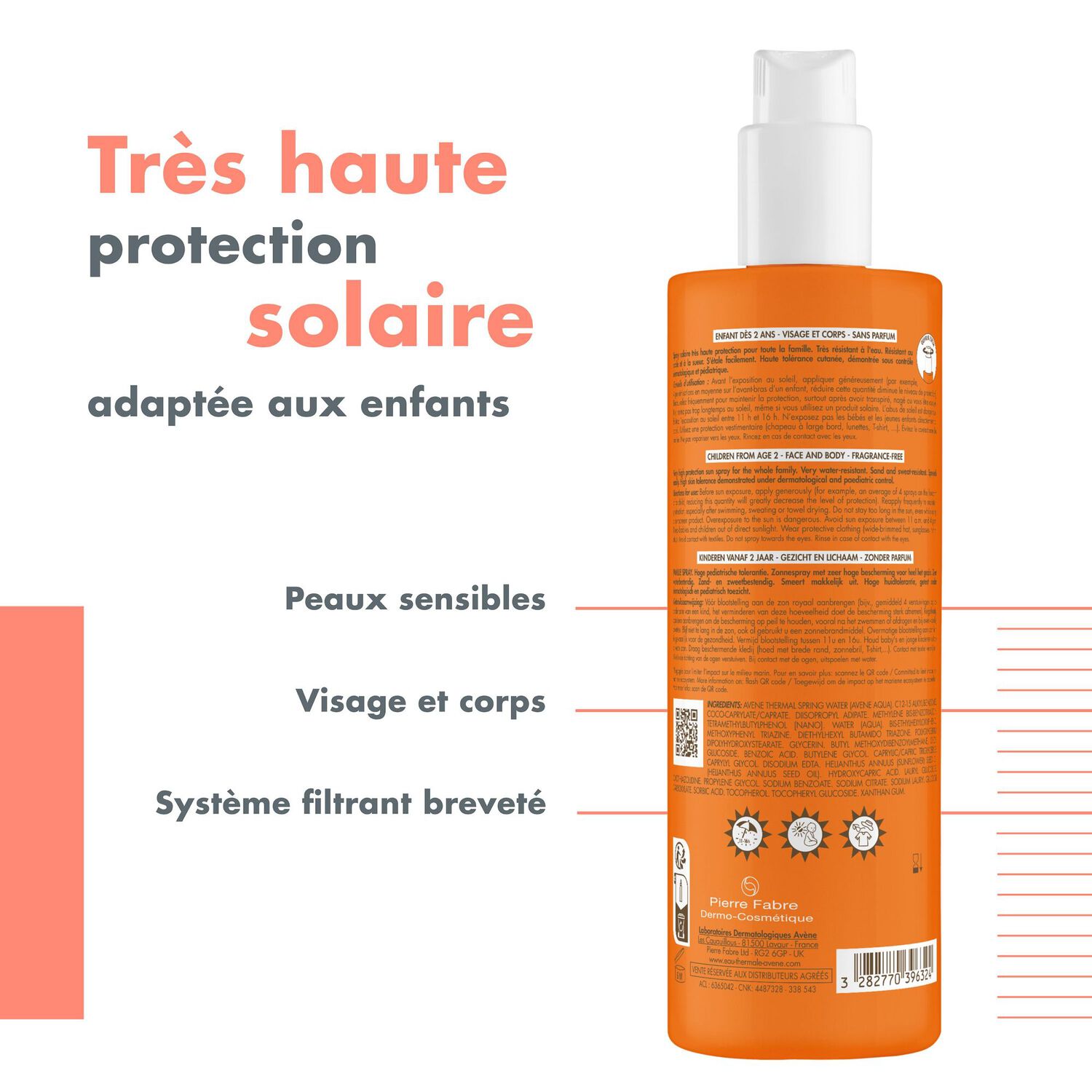 Spray Famille SPF 50+ - Protection Solaire Résistant Eau Sable Sueur 400 ml
