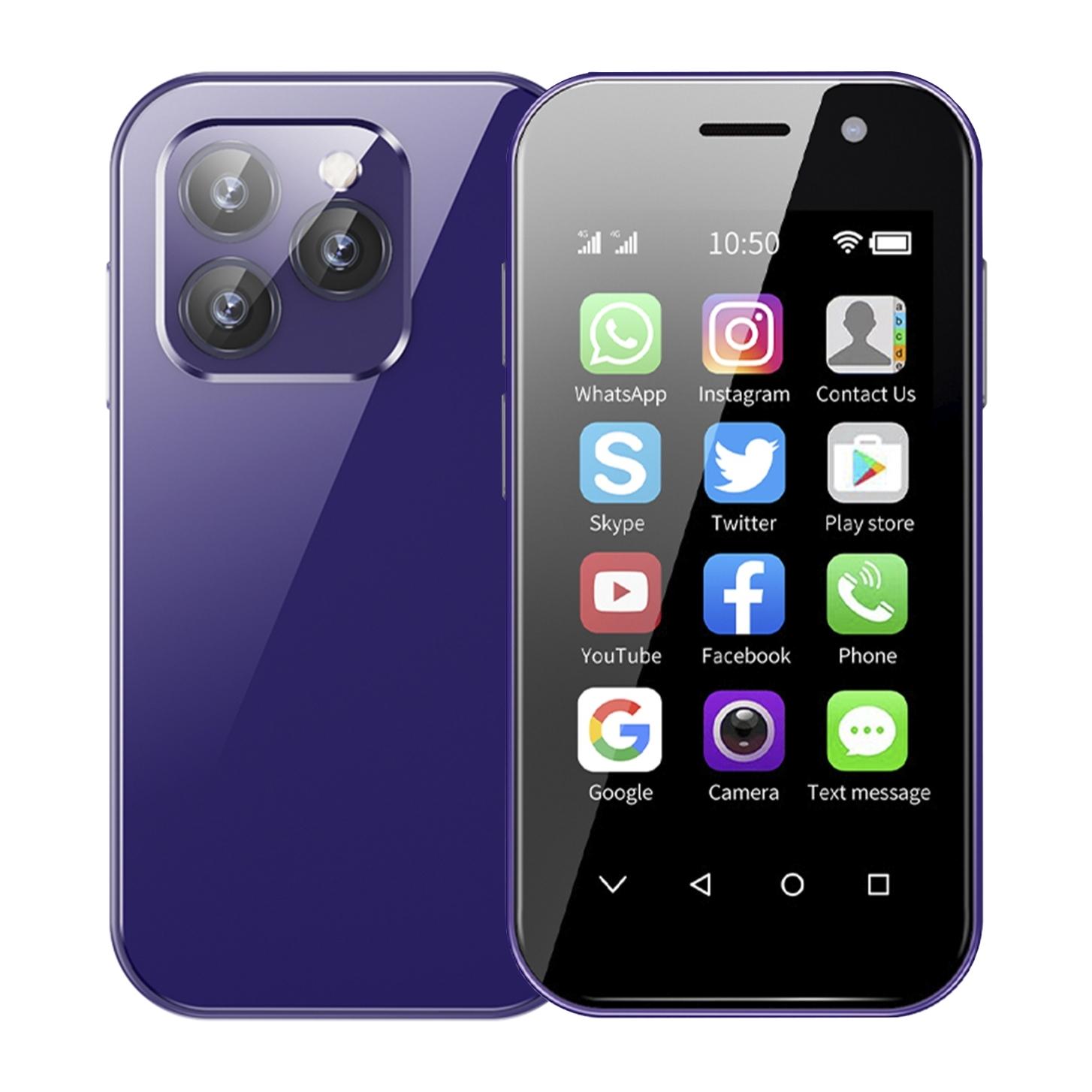 DAM Mini smartphone 14 PRO 4G, Android 9.0, 3GB RAM + 64GB. Pantalla 3''.Doble tarjeta SIM. 4,7x1,2x9,4 Cm. Color: Morado