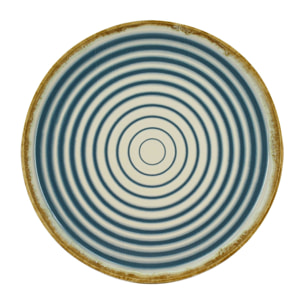 Lot de 6 assiettes plates spirale 27cm en faïence bleu et beige  SPIRALE